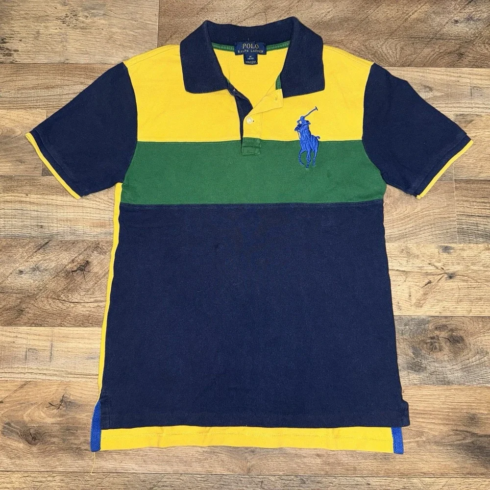 Polo Ralph Lauren Youth M (10-12) Colorblock Stripe Big Pony Rugby Polo Shirt